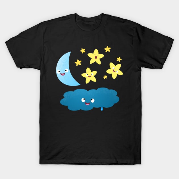 Cute singing stars, moon and cloud cartoon T-Shirt by FrogFactory